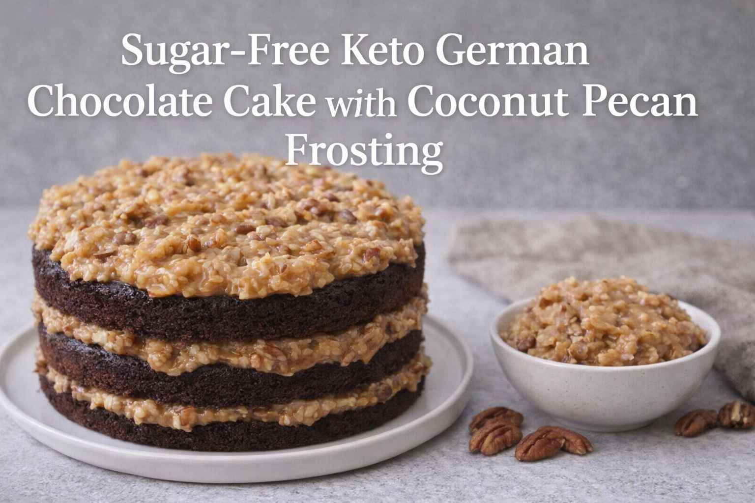 Sugar-Free Keto German Chocolate Cake with Coconut Pecan Frosting