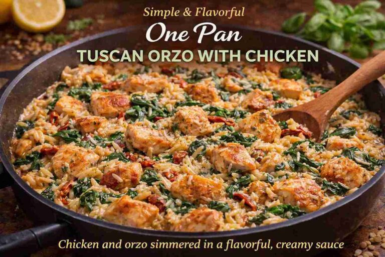 One Pan Tuscan Orzo with Chicken