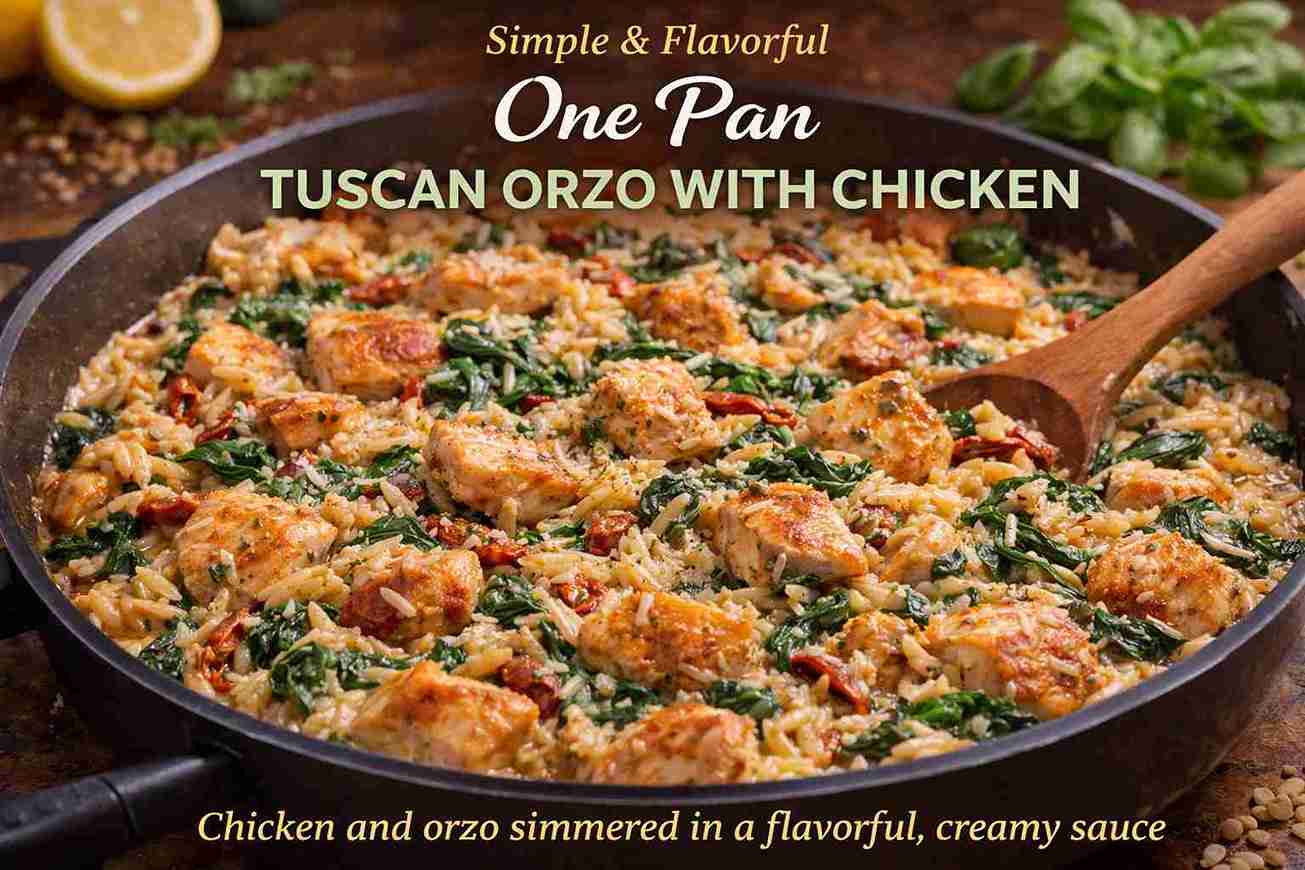 One Pan Tuscan Orzo with Chicken