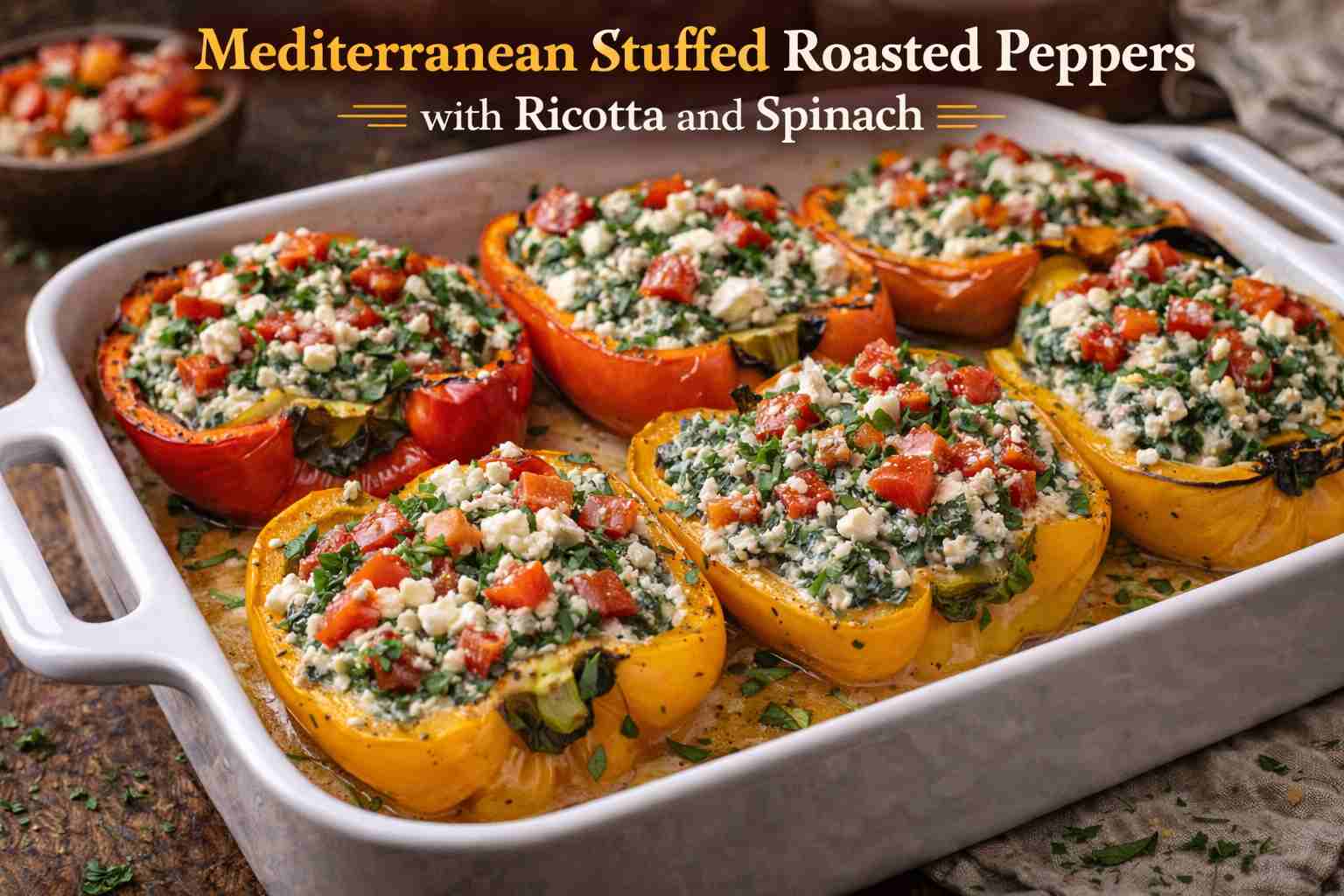 Mediterranean Stuffed Roasted Peppers with Ricotta and Spinach