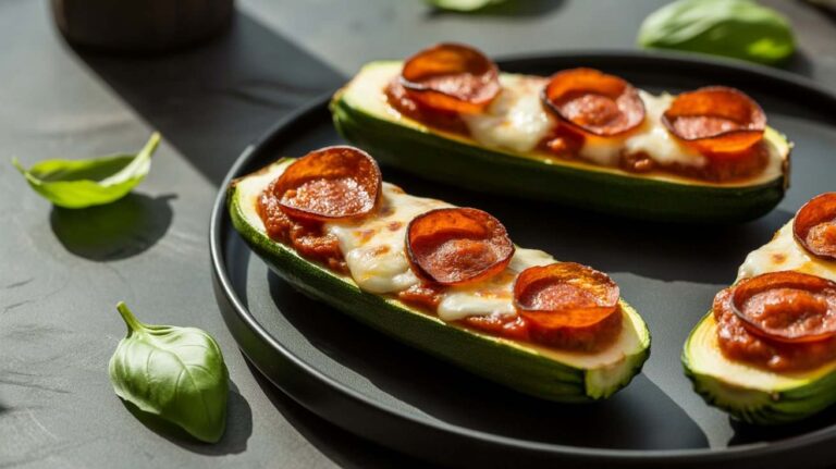 10-Min Keto Pepperoni Pizza Zucchini Boats