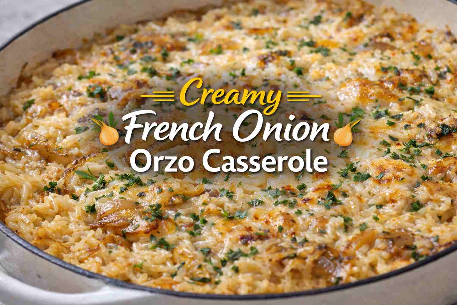 Creamy French Onion Orzo Casserole