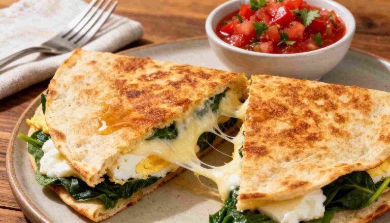 Cheesy Spinach and Egg White Breakfast Quesadilla
