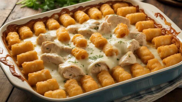 Chicken Alfredo Tater Tot Casserole — The Ultimate Comfort Food Bake Your Family Will Request Every Week