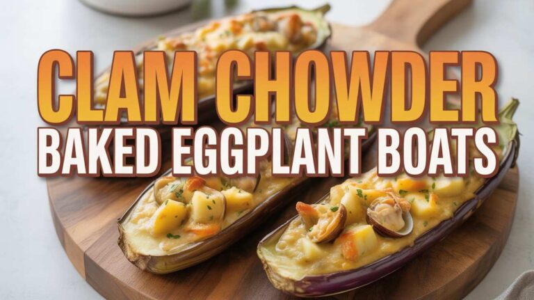 Clam Chowder Baked Eggplant Boats