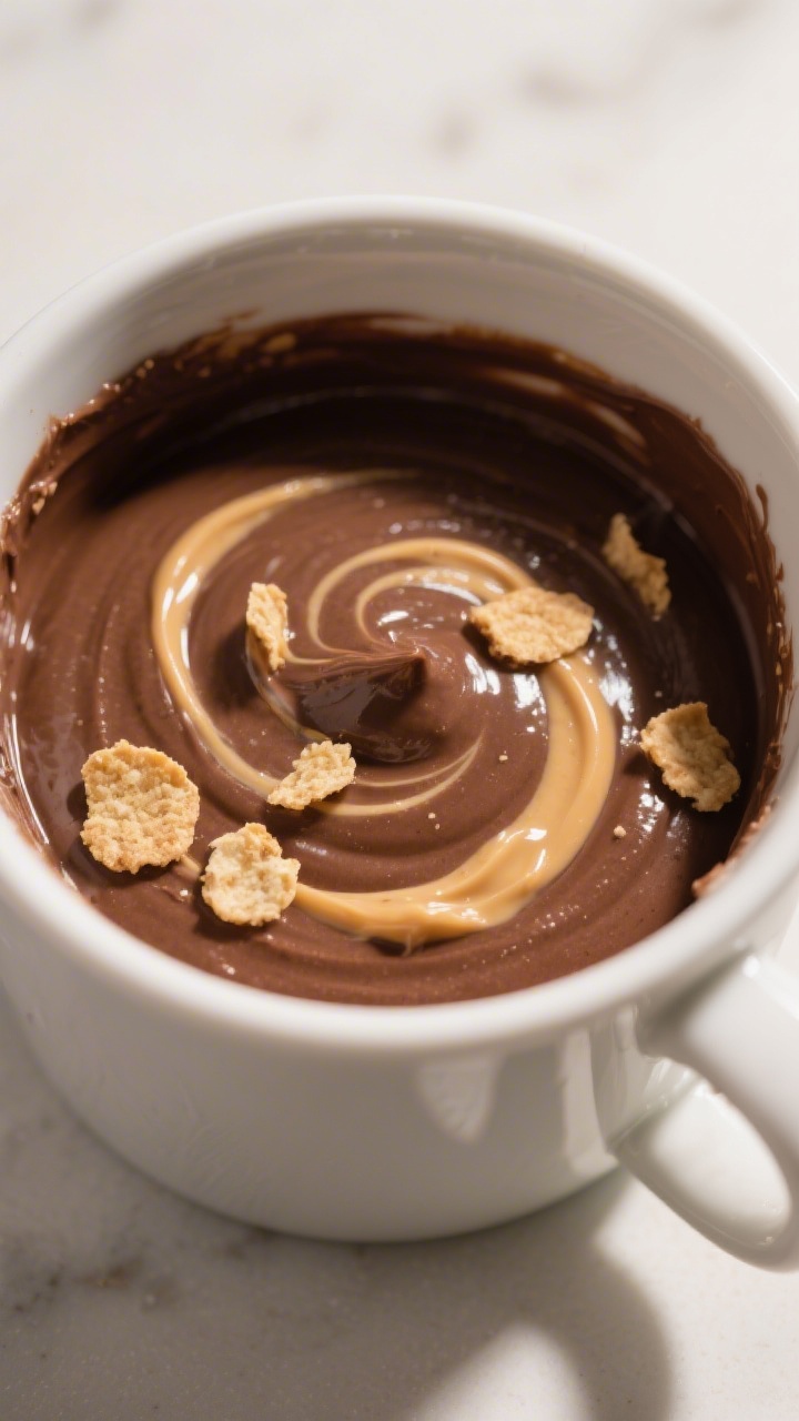Cooking process: Overhead shot of the mixed batter stage inside a microwave-safe mug, showing smooth