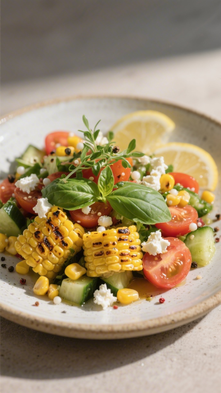 Final dish presentation: Restaurant-quality plating of the salad with optional grilled corn variatio