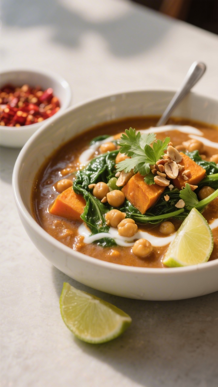Final plated beauty — Restaurant-quality presentation: Three-quarter angle close-up of the stew se