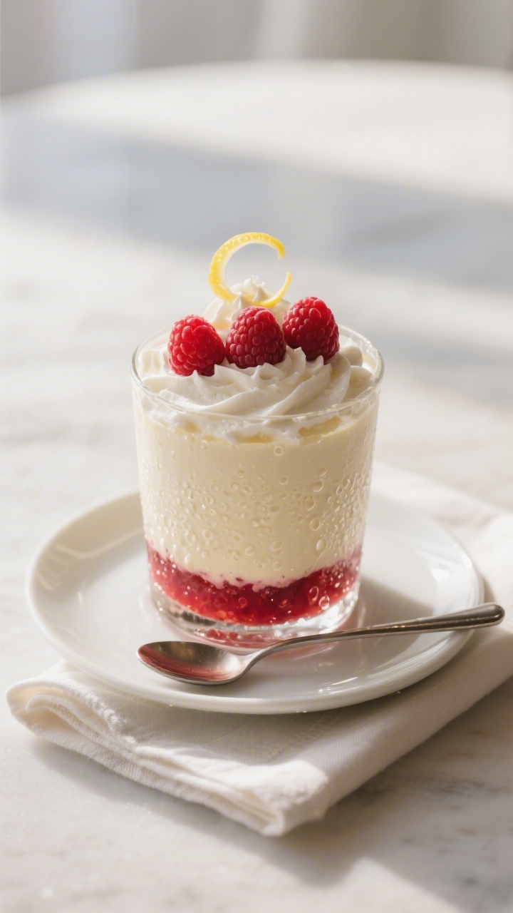 Final plated presentation: Restaurant-quality hero shot at a 45-degree angle of a single Raspberry C