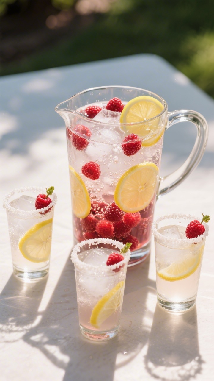 Final presentation hero: beautifully plated party-ready pitcher setup—transparent glass pitcher fi