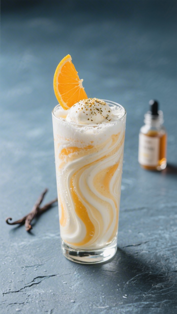 Final presentation variation: Restaurant-quality mocktail-style Orange Creamsicle Float featuring a