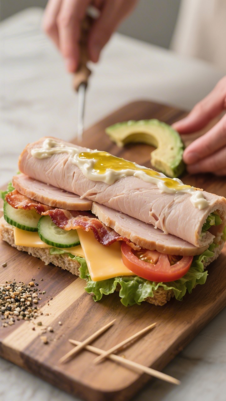 Process moment: Assembled-and-ready-to-roll scene showing prepared turkey base (two overlapping slic