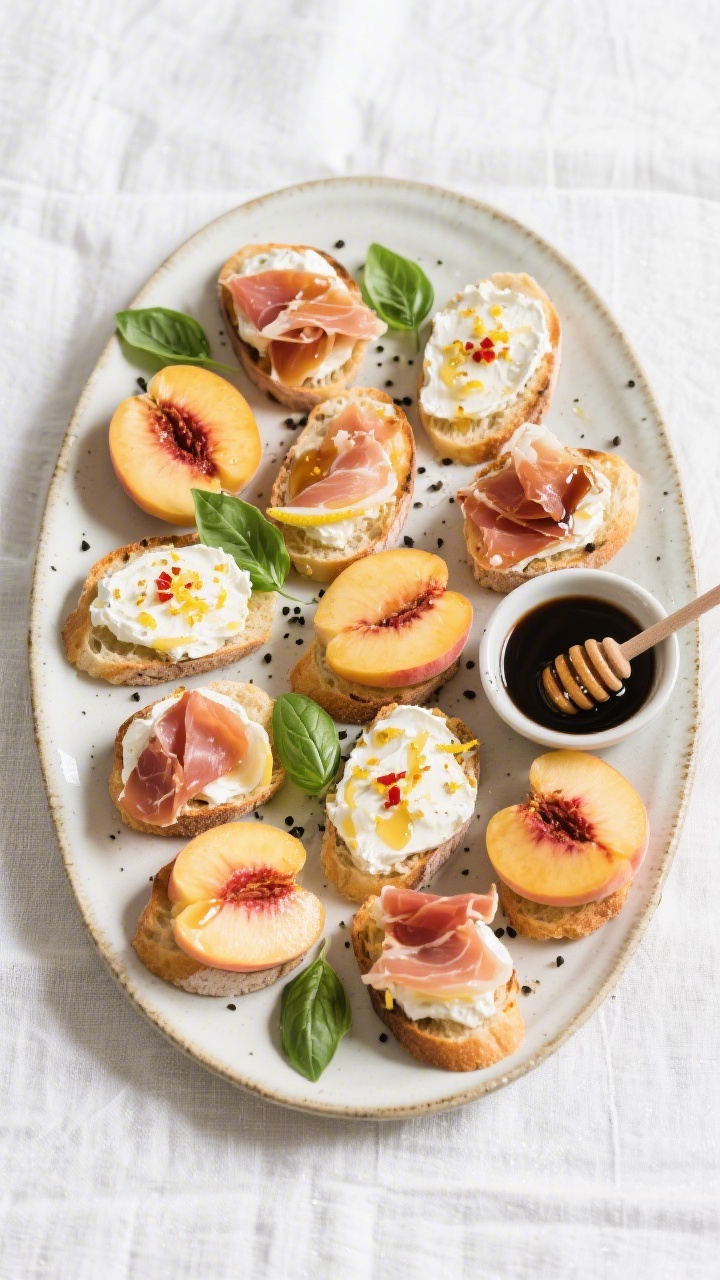 Tasty top view final platter: Overhead shot of a large ceramic platter filled with neatly arranged P