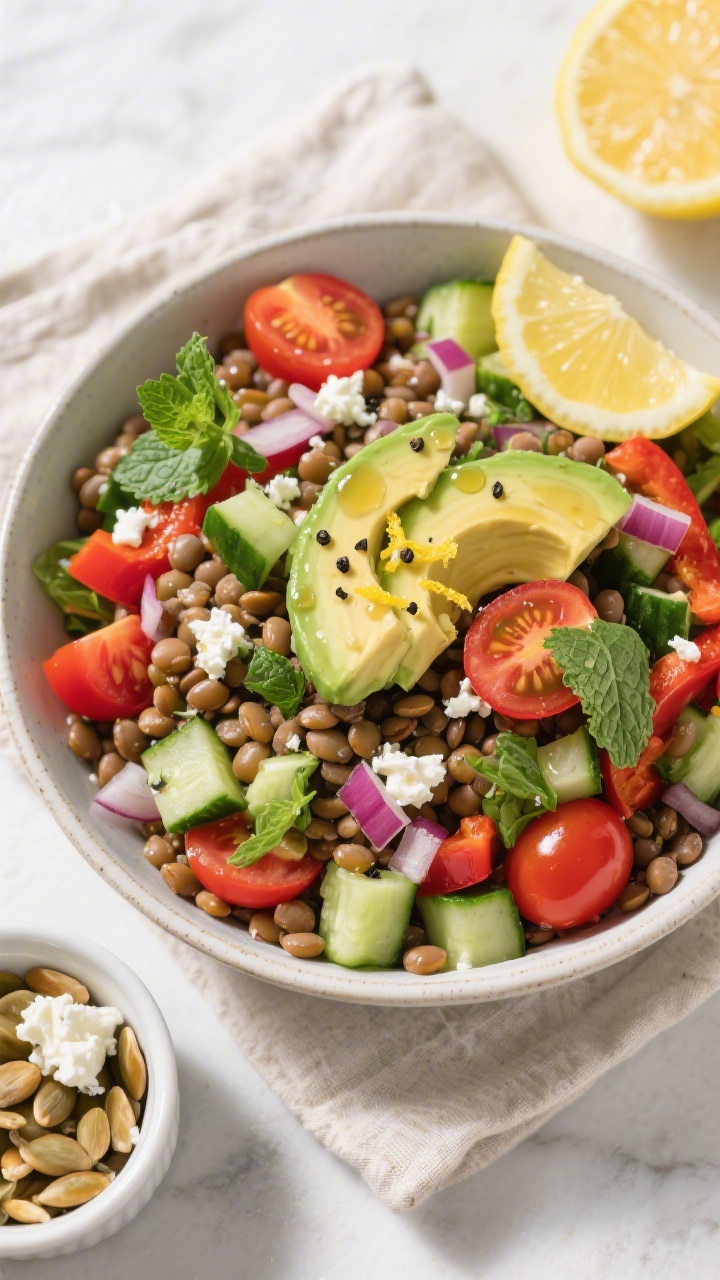 Tasty top view — Overhead salad assembly with vibrant mix-ins: top-down shot of a large serving bo