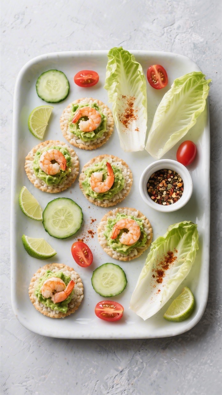 Tasty top view: Overhead shot of a party tray featuring a mix of bases—cucumber rounds, mini rice