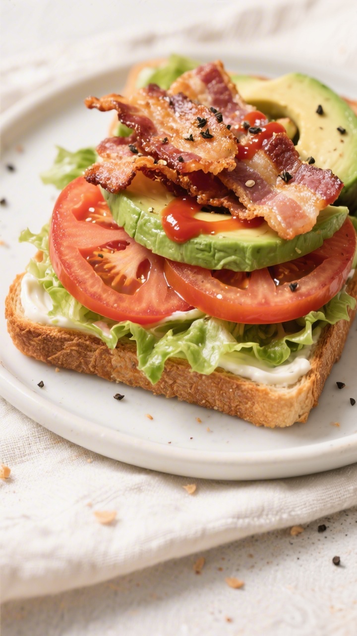 Tasty top view: Overhead shot of an open-faced build showing assembly order—toast with glossy swip