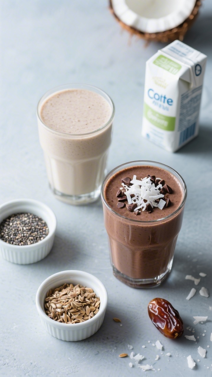 Tasty top view — Overhead shot with customizable add-ins: Top-down composition of two smoothie gla