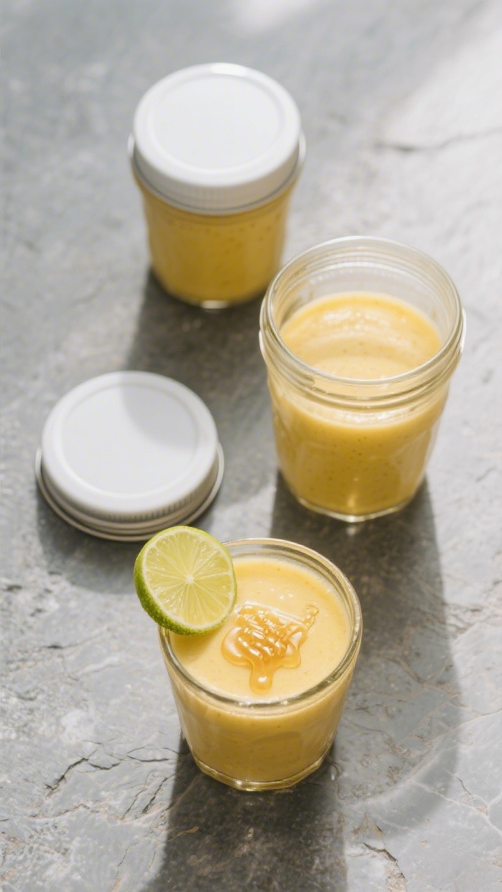 Tasty top-view: Overhead trio of smoothie portions for make-ahead inspiration—two lidded single-se
