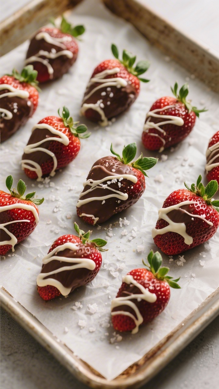 Tasty top view: top-down shot of set strawberries on a baking sheet lined with parchment, showcasing
