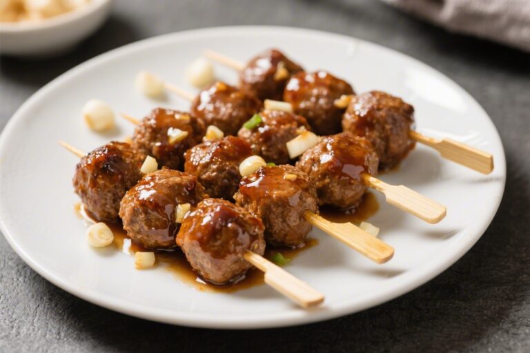 10-Min Honey Garlic Glazed Meatball Skewers – Fast, Sticky, Crowd-Pleasing Bites
