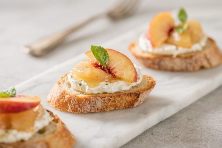 Peach and Burrata Crostini – A Fresh, Summery Appetizer